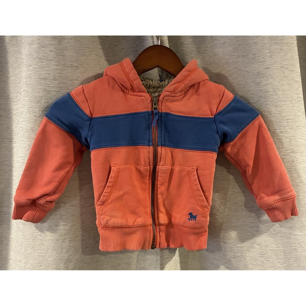 Mini Boden Kids Unisex Zip-Up Hoodie Sherpa Fleece, Lined, Blue 2-3 Years Flawed